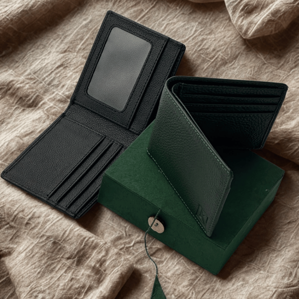 Two wallet black and green is shown in picture.