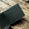 A picture of a green leather wallet when opened.