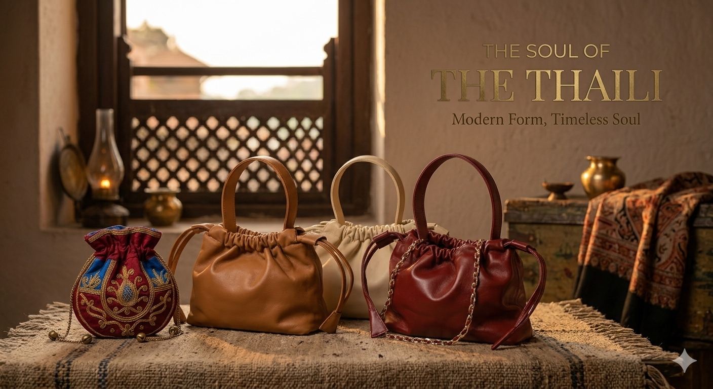 The Soul of the Thaili Blog Cover: Modern Karigar Nepal Leather Bags with Traditional Nepali Thaili.
